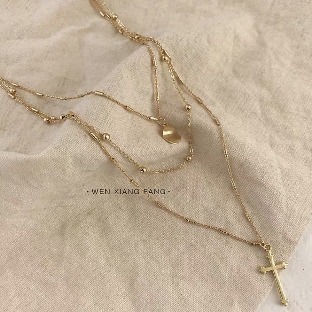 Gold-Tone Three-rows choker & Necklace - Picture 4 of 8